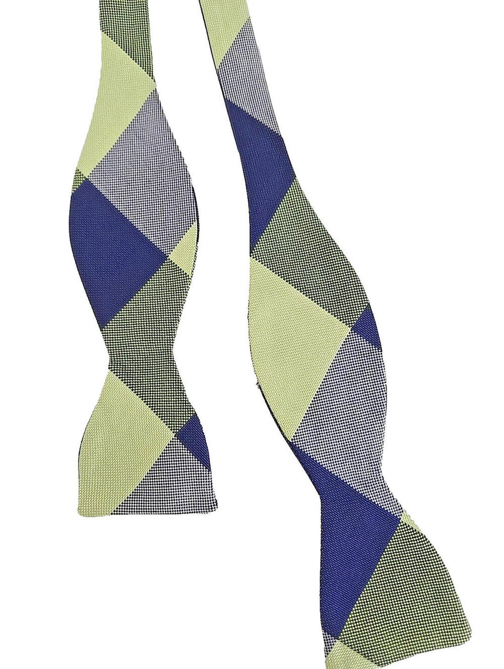 IKE BEHAR Navy Yellow Plaid 100% Silk Bow Tie Adjustable Made in USA